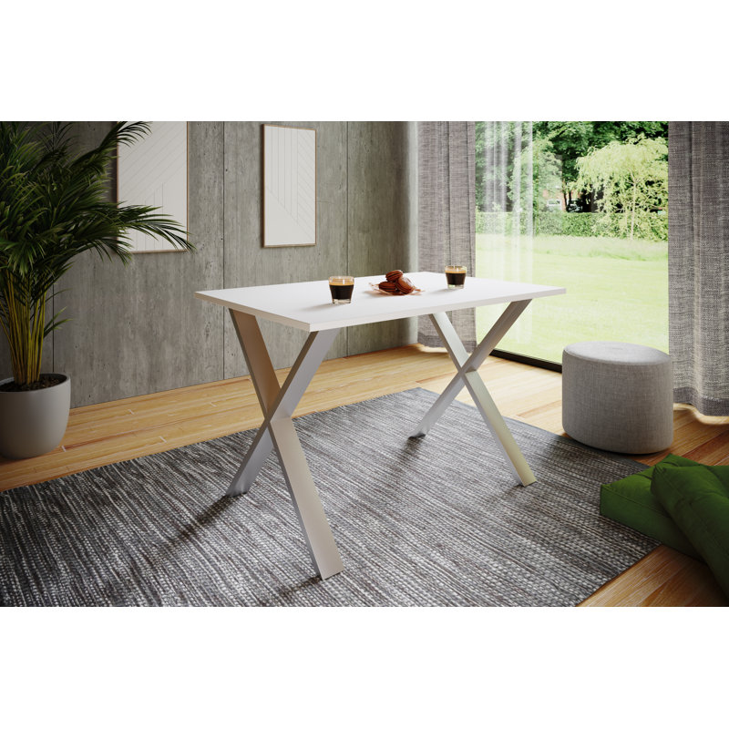 Alwilda Metal Base Dining Table, White, 76cm H x 140cm W x 50cm D, Browning