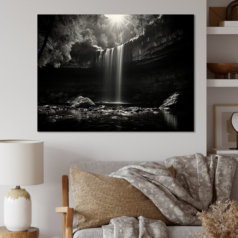 Cascade, paysage de falaise I, H 16 po x l 32 po x P 1 po, Toile tendue