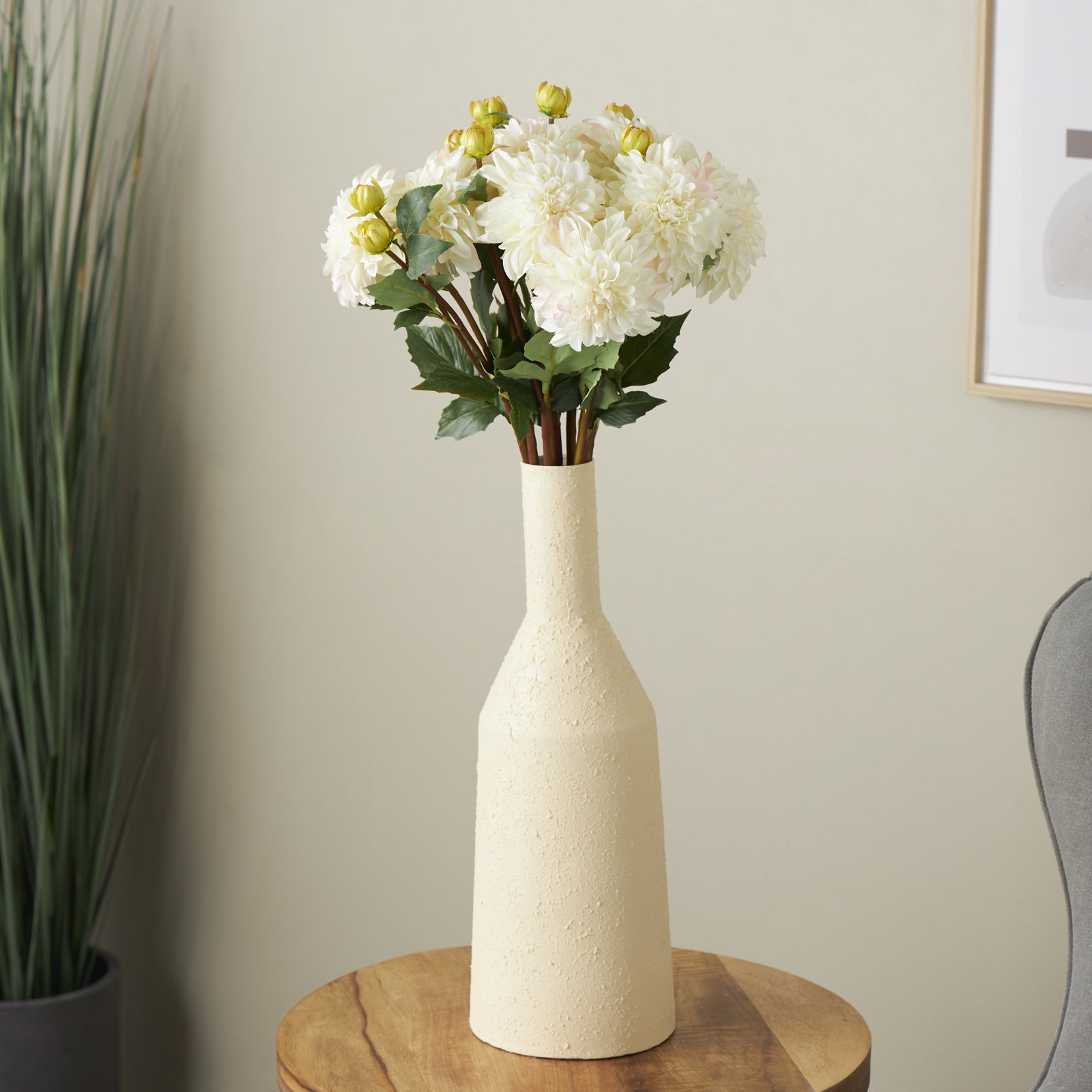 Dahlia Floral Stems, White, 30" H x 11" W x 11" D