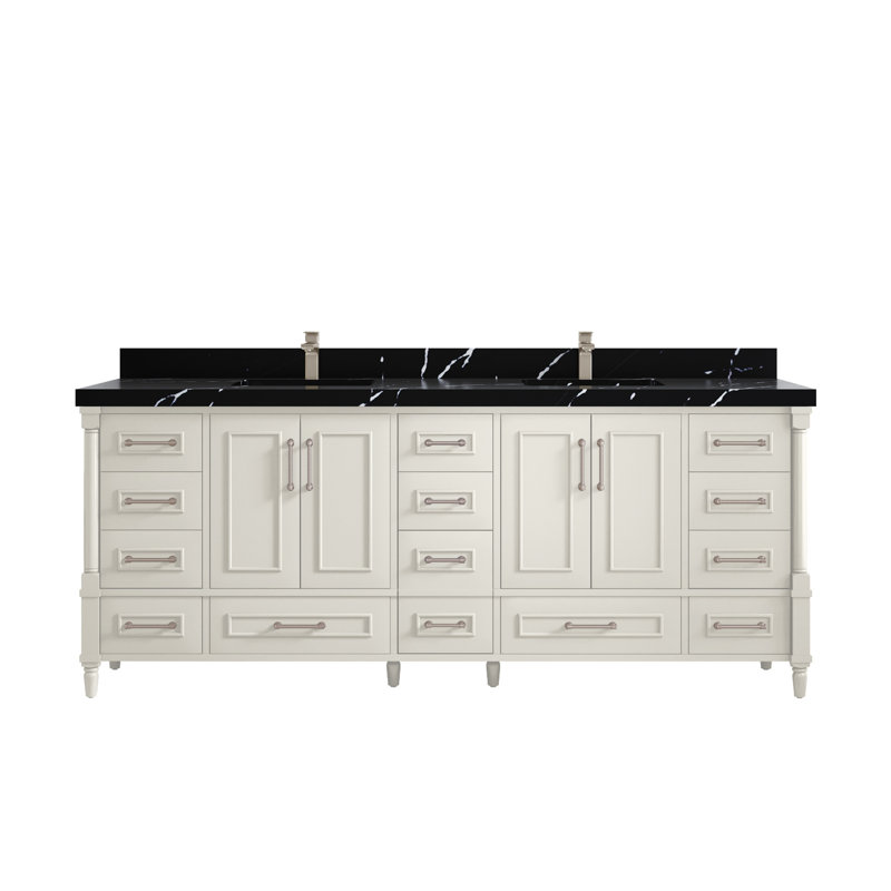 Ensemble de meuble-lavabo double 84 po Aberdeen, Noir Calacatta, Albâtre
