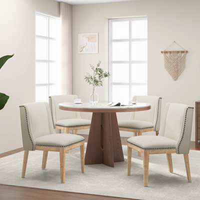 Modern Widen and Thicken Upholstered Dining Side Chair with Solid Wood Legs and Nailhead Trim