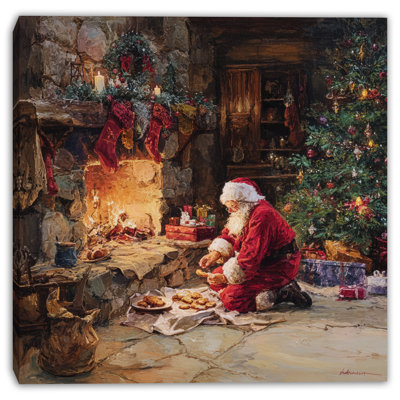 Santa by the Fireplace Wrapped Canvas Wall Art