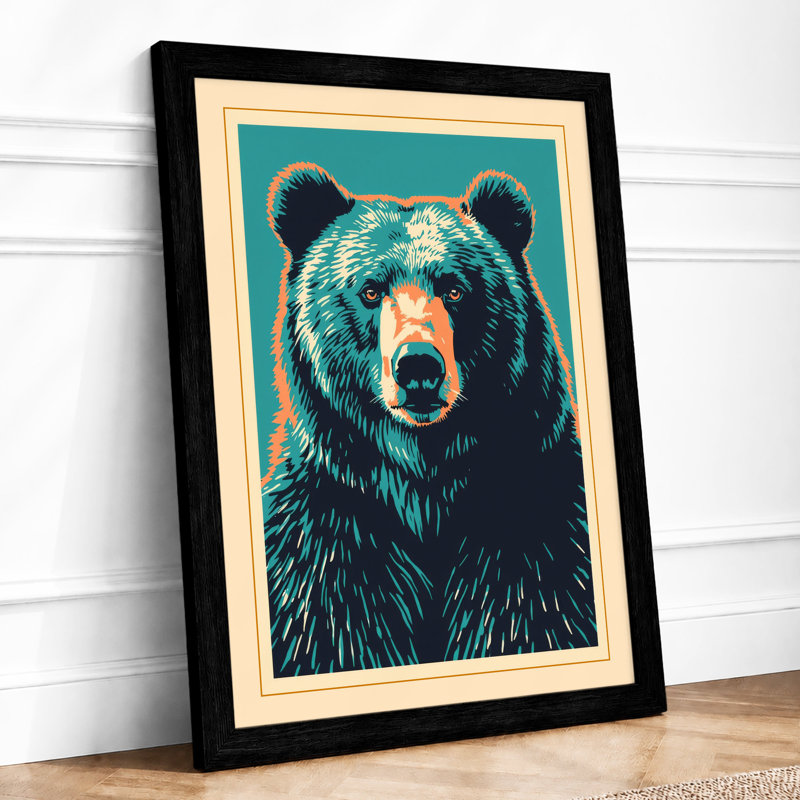 Turquoise Bear Retro - Framed Print, A3 - 42.0 x 29.7 cm, Black