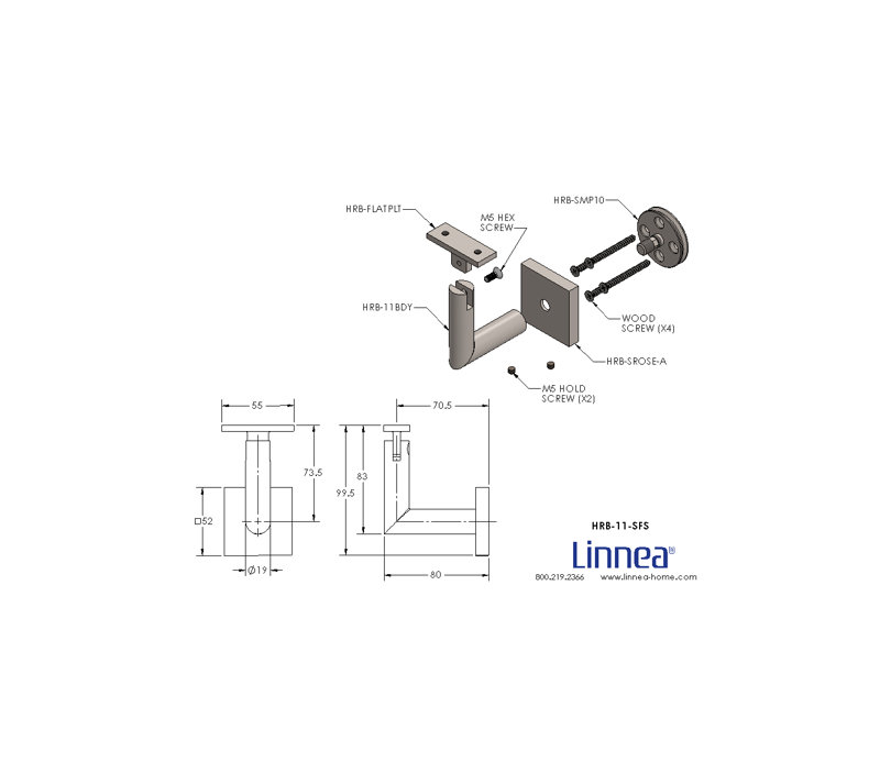 Support de main courante à fixation en surface avec rosette carrée et plaque plate, Acier inoxydable satiné
