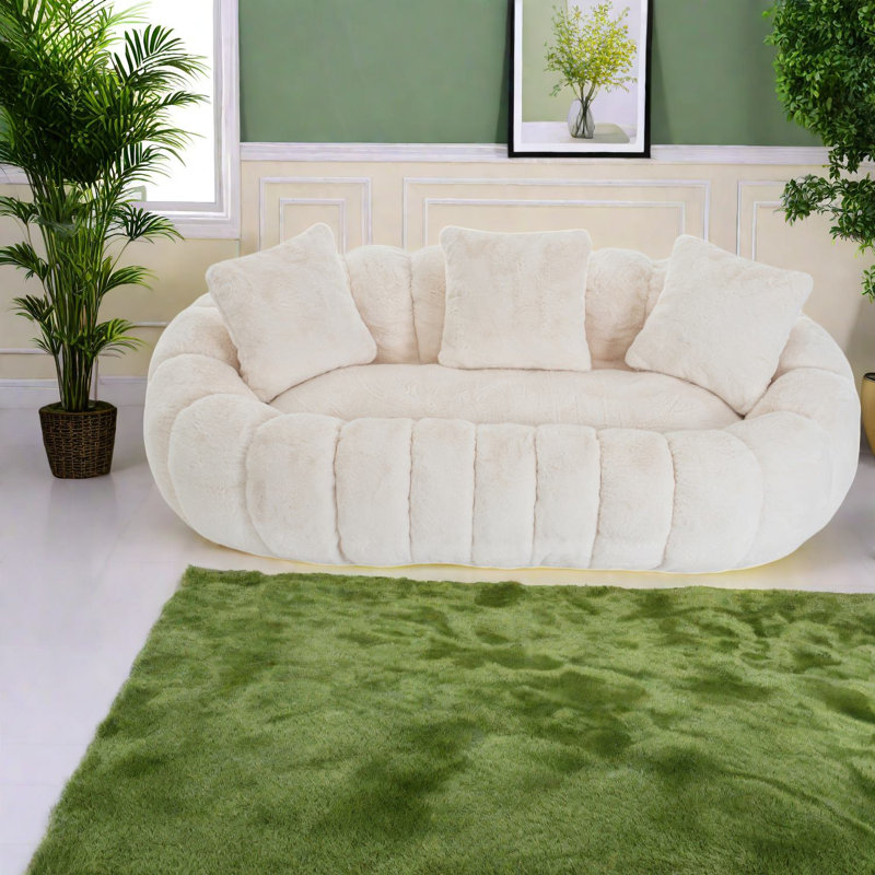 Canapé à motif floral, fausse fourrure ultra douce et confortable deux places pour le salon