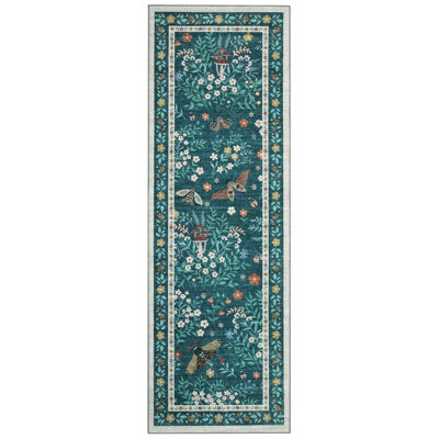 Area Rug for Living Room - Washable, Collapsible Floral Carpet with Non-Slip Backing Carpet for Living Room, Bedroom, Dining Room