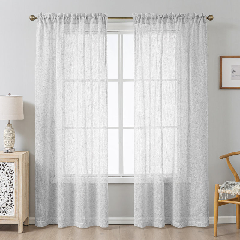 Paire de rideaux transparents avec passe-tringle Couey Farmhouse, Gris, L 52 po x L 96 po