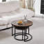 Modern Nesting Coffee Tables, Round Wood Effect MDF Tabletop with Black Metal Frame for Living Room-1656867539