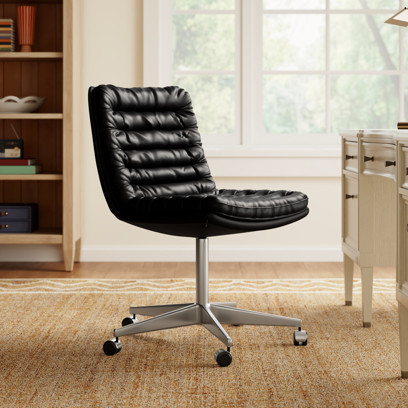 Delmy Swivel Office Chair, Rider Black Genuine Leather
