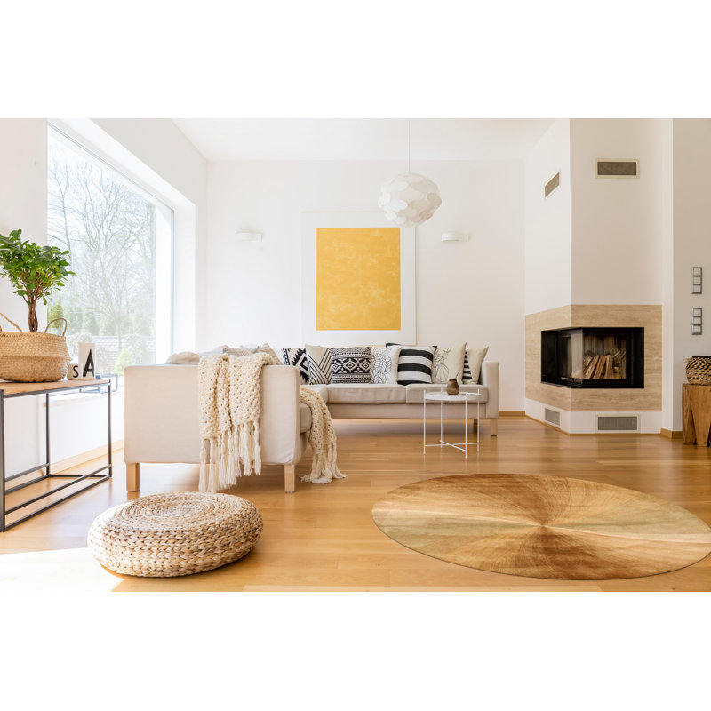 Tapis beige en laine touffeté à la main Abstract, Rond 6 pi