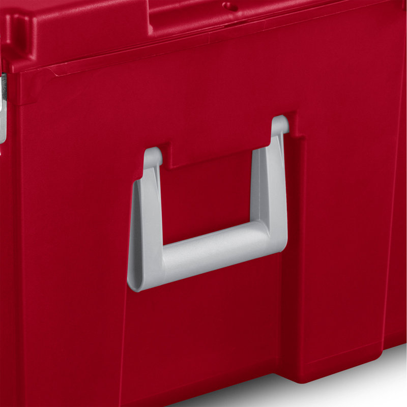 Rolling storage locker, Sterilite plastic utility container, Rouge, 1