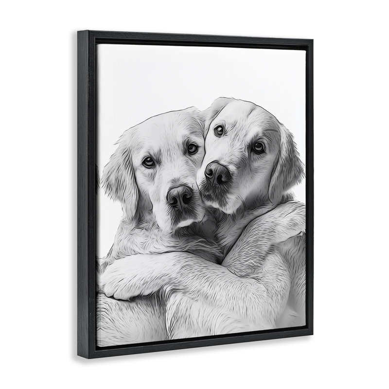 «Two Huggers Dogs», art mural encadré par Annalisa Latella, Cadre flottant noir de jais, H 21 po x l 17 po