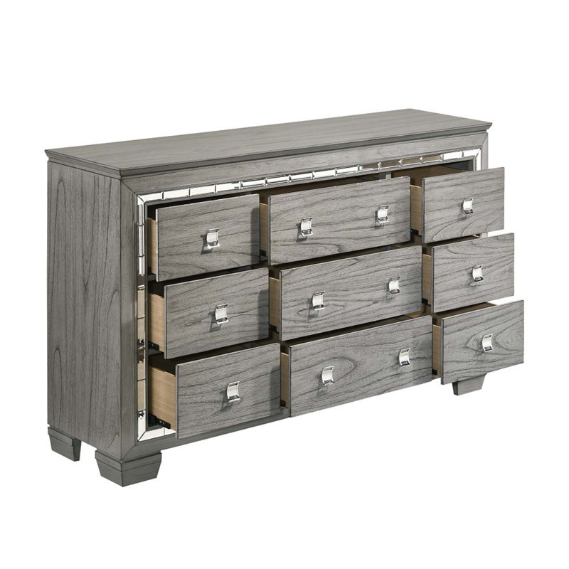 Commode 9 tiroirs Antares, finition chêne gris clair