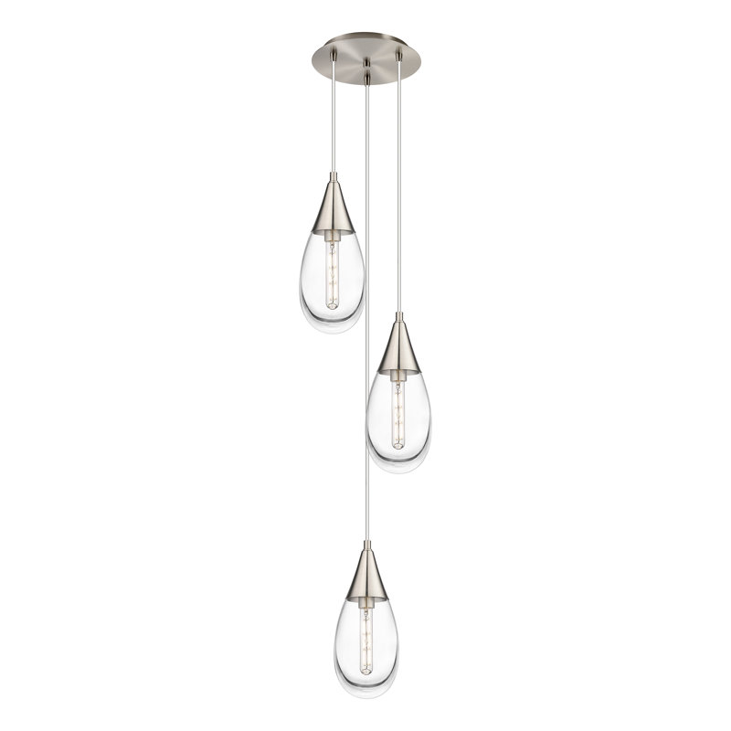 Luminaire suspendu grappe à 3 lumières Sonny, Transparent, Nickel satiné brossé
