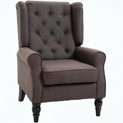Button-Tufted Fabric Accent Chair with Solid Wood Legs