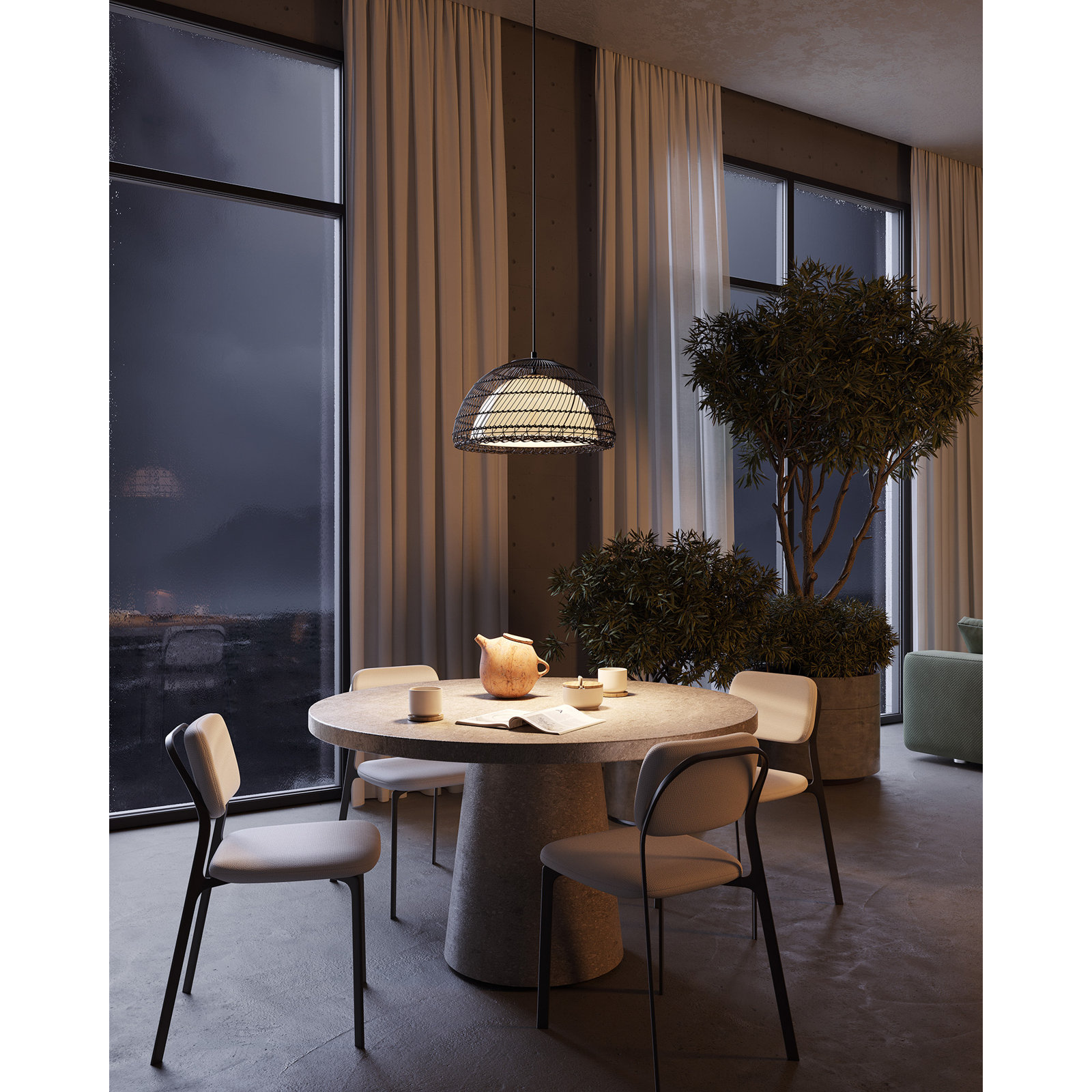 Verbana Single Light Rattan Steel Pendant, Black