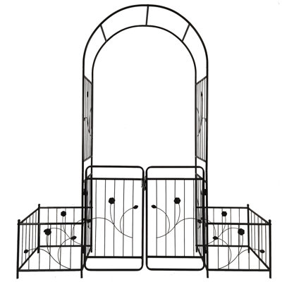Arche de jardin en métal avec deux supports à plantes de 79,5 po de largeur x 86,6 po de hauteur pour plantes grimpantes supportant une arche de rose noire 