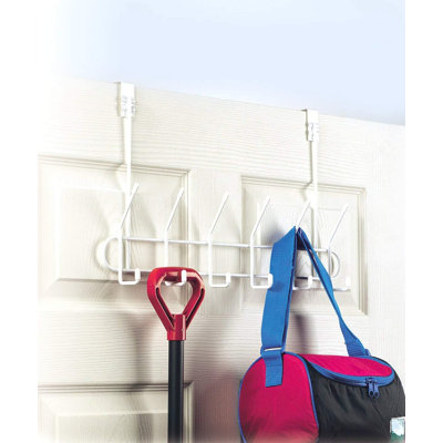Spectrum White Over the Door 6 Double Hook Rack for Coats Towels and Bags