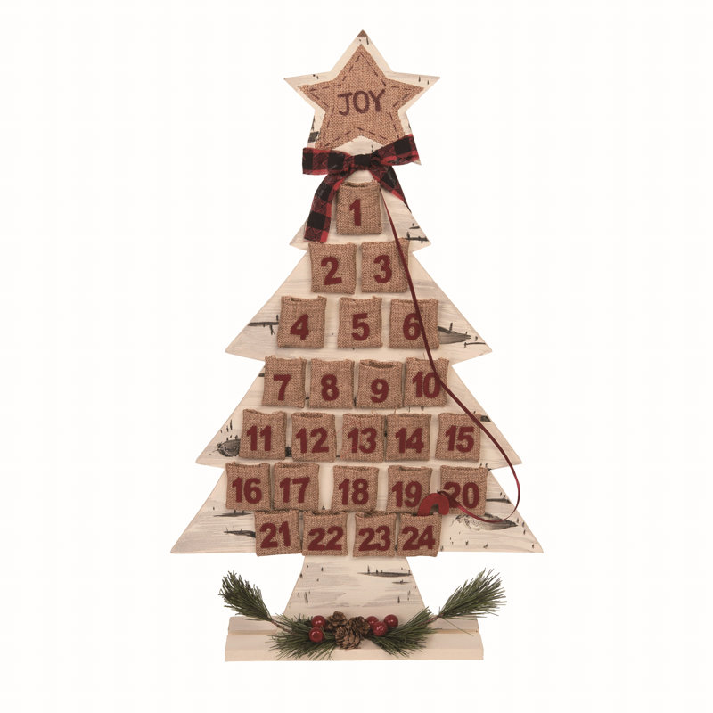  Wood 23.25 in. Christmas Joy Holly Advent Tree