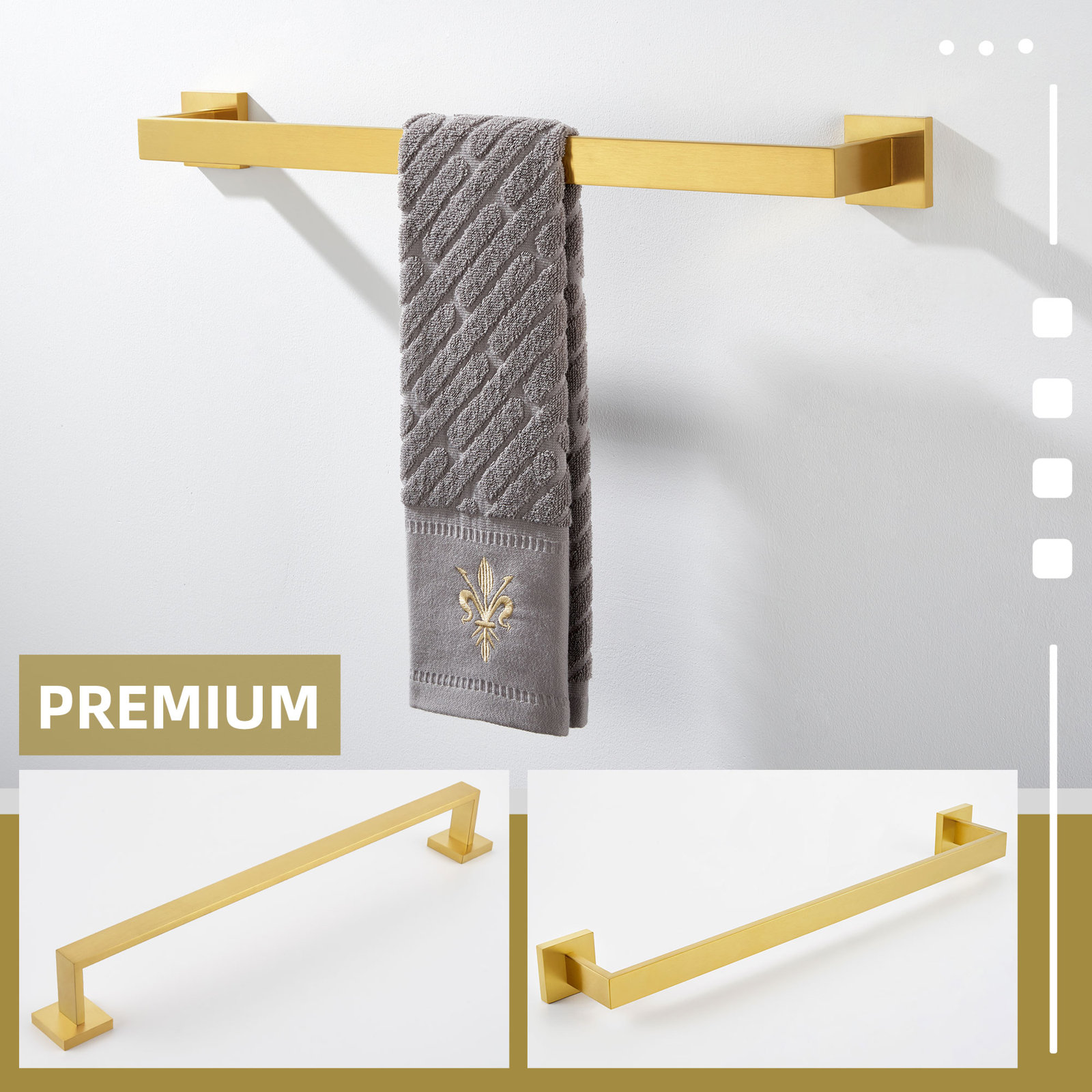 23.75'' Towel Bar, Brushed Gold, 3.15'' H X 16'' L X 5.11'' D