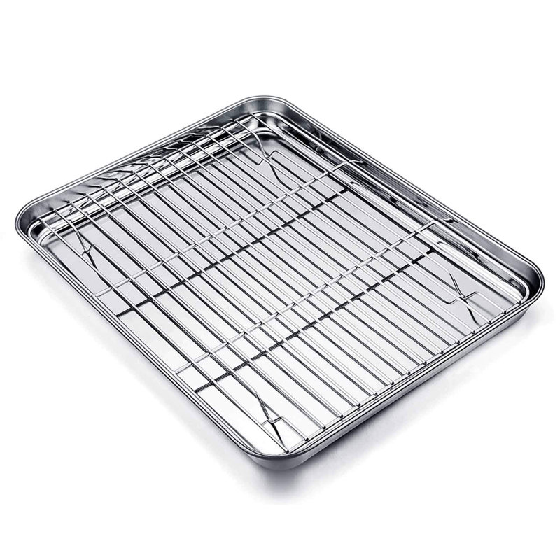 Ensemble de plaques de cuisson et plaques de cuisson, plaque à biscuits en acier inoxydable avec grille de refroidissement, 12,5 x 9,5 x 1 pouce, non toxique et sain, facile à nettoyer et lavable au lave-vaisselle