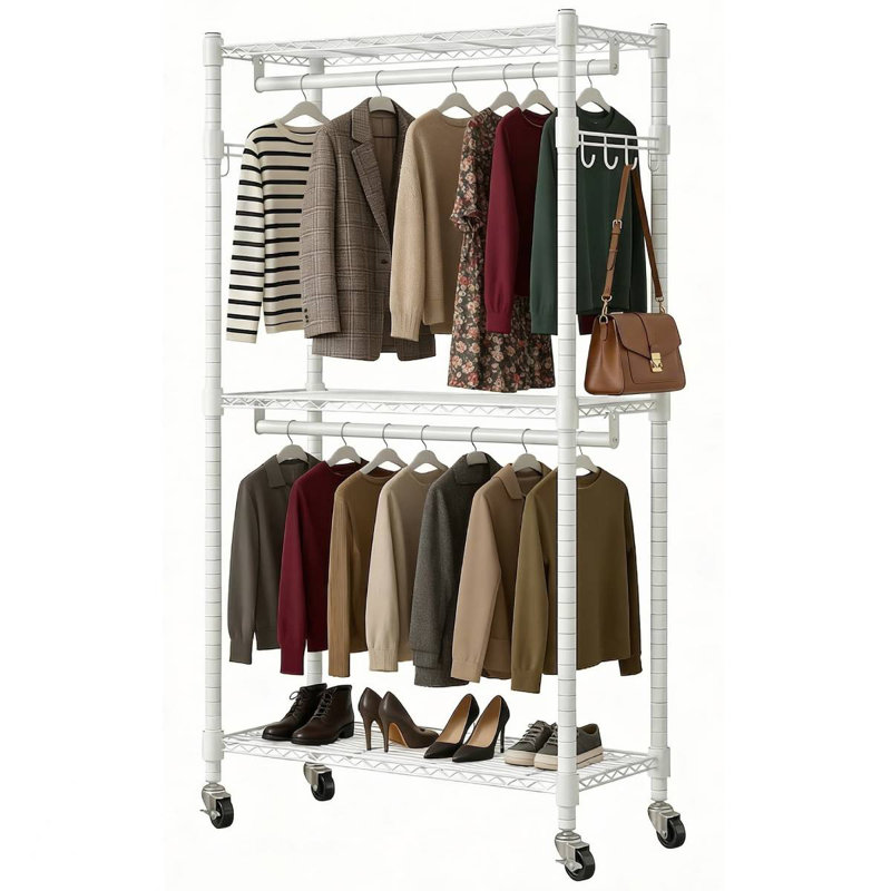 Ginjiro 60cm W Rolling Clothes Racks, White
