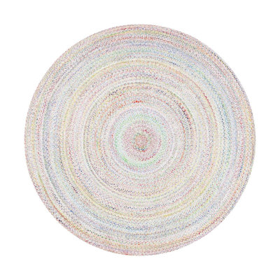 Tapis rond fait à la main abstrait 6 pi Kristyann en rouge / blanc / vert