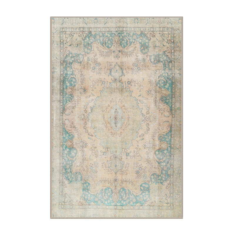 Tapis oriental beige / bleu ciel, Rectangle 3 pi x 5 pi
