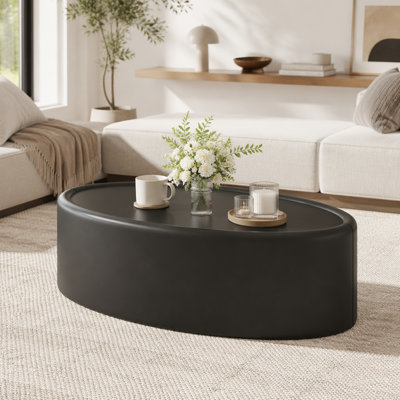 Table basse de rangement ovale cachée 33,46 po - Plateau en verre trempé certifié 3C et cuir noir de qualité supérieure, table basse de rangement moderne pour le salon