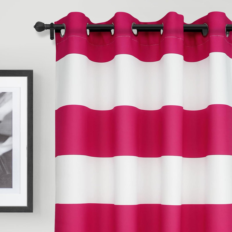 Eastcote Striped Room Darkening Grommet Curtains, 52" W x 84" L, Fuchsia/White