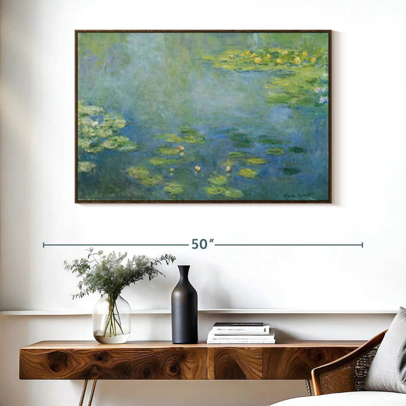 Nymphéas III, 40 po x 27 po, Cadre flottant noyer