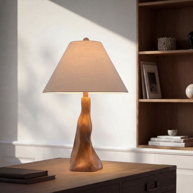 Oak Sculpted Wood Table Lamp