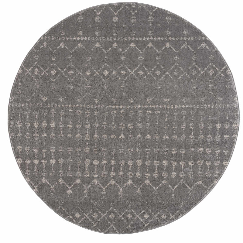Dounia Southwestern Indoor Rug, Round 6'7", Light Gray