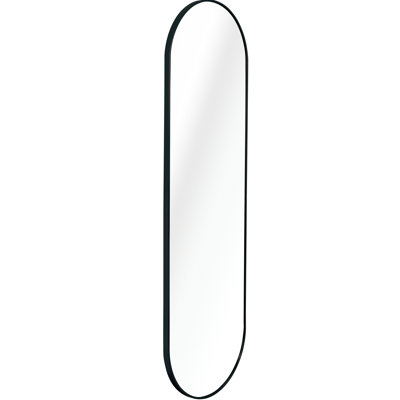 Miroir 63 po x 20 po en forme de pilule en noir pour salle de bain - verre de 4 mm de hauteur, cadre en aluminium rouillé, procédé d'installation sécuritaire en alliage
