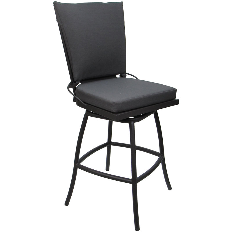 Tabouret de bar extérieur en aluminium avec coussin Kyeler, Gris, Gris, 26"