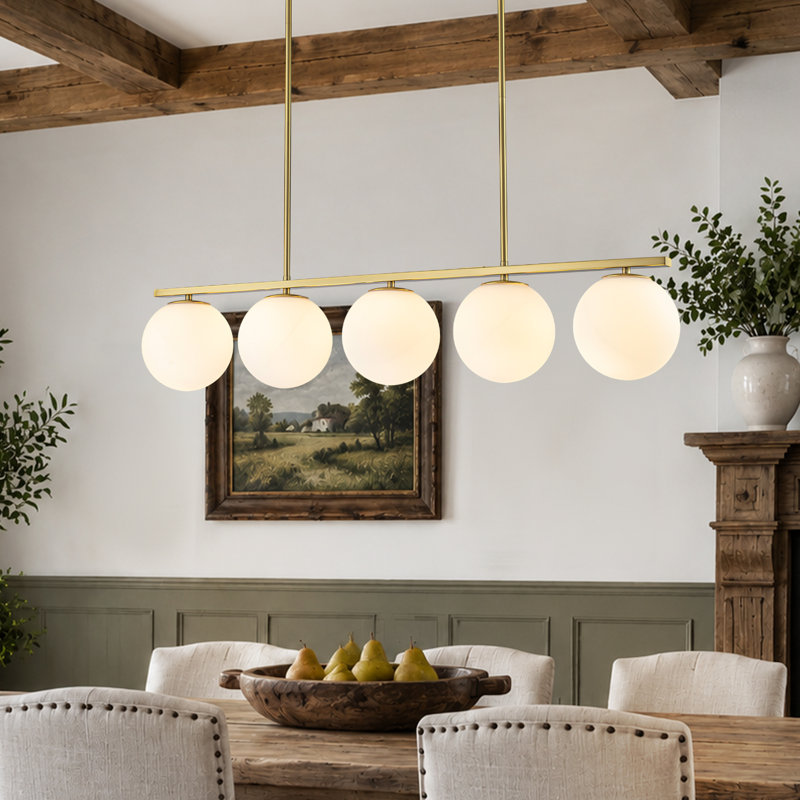 5-Light Mid-Century Opal Glass Bubble Linear Pendant