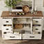 Buffet de style campagnard rustique de style moderne l 54 po avec portes de grange et 6 tiroirs, tablettes réglables, finition écorce d'arbre résistante aux rayures-93243856