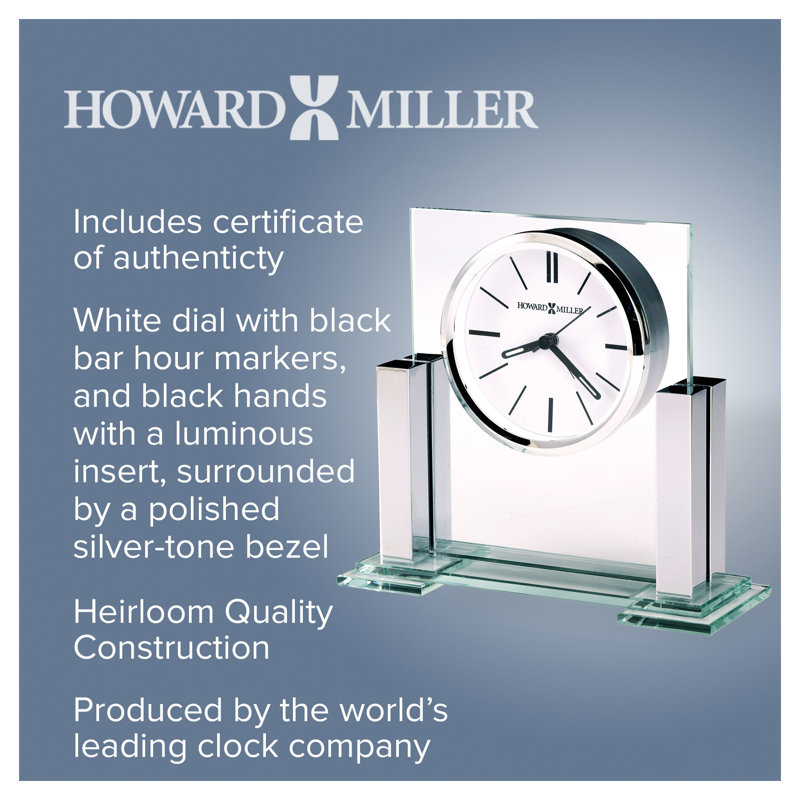 Metropolitan Modern & Contemporary Analog Quartz Movement / Crystal Tabletop Clock with Alarm in Polished Silver/Clear