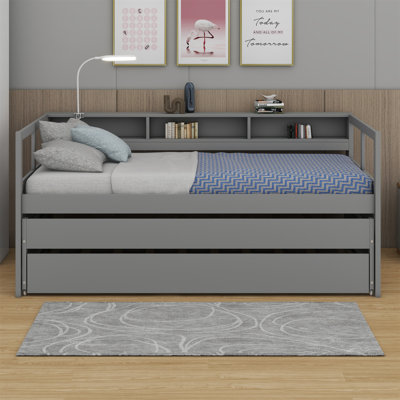 Wood Daybed With 2 Trundles, 3 Storage Shelves, 1 Light For Free And USB Charging