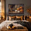 Art mural sur toile sculpté citrouilles orange et blanches avec bougies-435157791