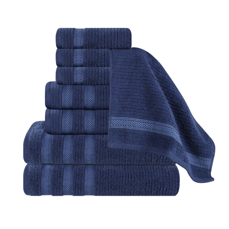 Ensemble de serviettes de salle de bain 8 pièces Orley Zero Twist, Bleu marine, Ensemble de serviettes 8 pièces