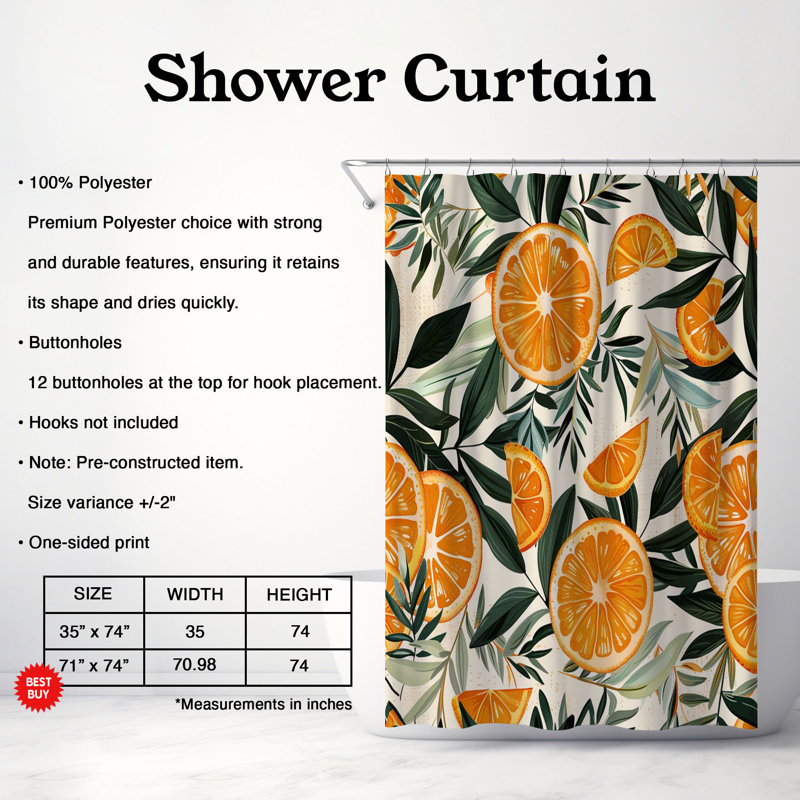 Rideau de douche standard 1 pièce Timeless Orange, H 74 po x l 71 po