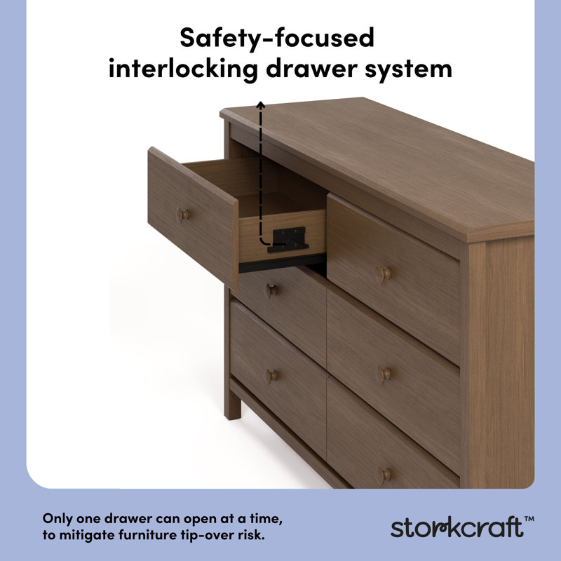 Alpine 6 Drawer Double Dresser, Hazelnut