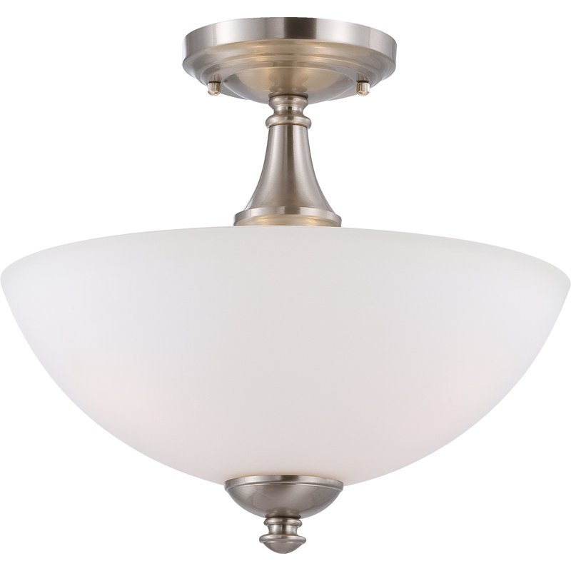 Plafonnier semi-encastré 3 lumières H 13 po Minidoka, Nickel brossé, A19