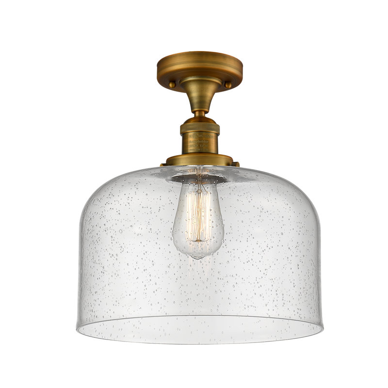 Plafonnier semi-encastré 1 lumière Bell, Ampoule DEL 6 watts rétro, Grainé, Laiton brossé