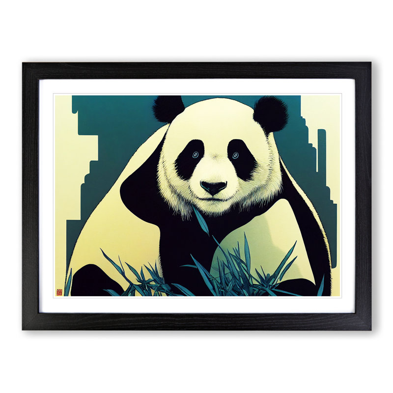 Wonderful Panda - Single Picture Frame Painting, 46cm H x 64cm W x 2cm D, Black
