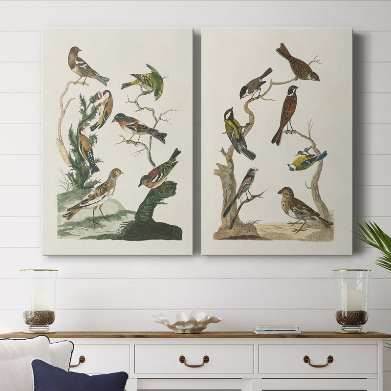 Oiseaux antiques dans la nature - Toile tendue avec châssis de qualité supérieure - Prêt à être accroché, H 60 po x l 80 po