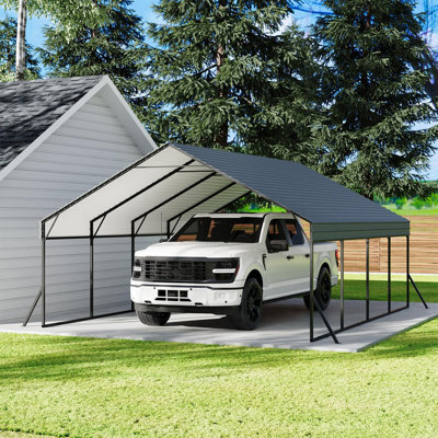 16x21 ft Galvanized Steel Carport Kit – Heavy Duty Outdoor Shelter for Trucks, Boats, Cars & Farm Equipment