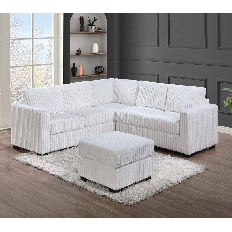 Ensemble modulaire 4 pièces avec repose-pieds, Velours côtelé blanc