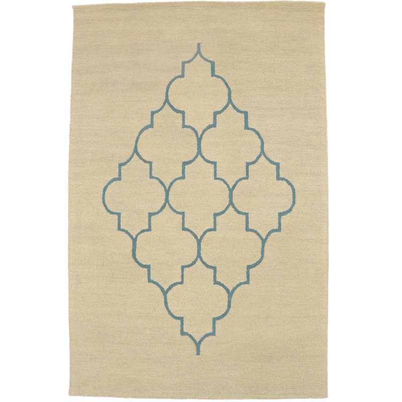 Tapis beige moderne touffeté à la main à motif de treillis Jawaher 5 pi x 8 pi beige